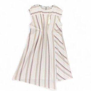 Uncle Frank Dress Sz L Midi Asymmetric Stripe Rayon Linen Summer USA Cottagecore